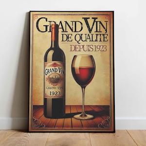 Póster de vino vintage para imprimir – Póster publicitario retro de bistró – Decoración de pared para bodega, cocina, bar – Formatos A4 a 50x70 cm