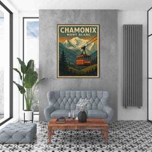 Vintage Chamonix Mont-Blanc poster • French Alps retro poster to print • Mountain wall art chalet decor