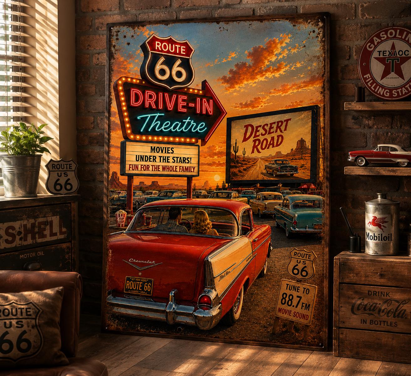Route 66 Drive-in Theater Poster | Vintage Americana Wall Art | Retro ...