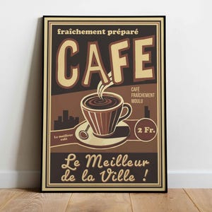Póster de café vintage para imprimir – Póster publicitario retro de bistró – Decoración de pared para cocina, rincón de café, salón – Tamaño A4 a 50 x 70 cm