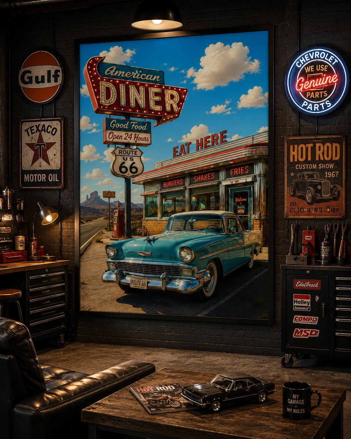 American Diner Route 66 Poster | Vintage Americana Wall Art | Retro ...