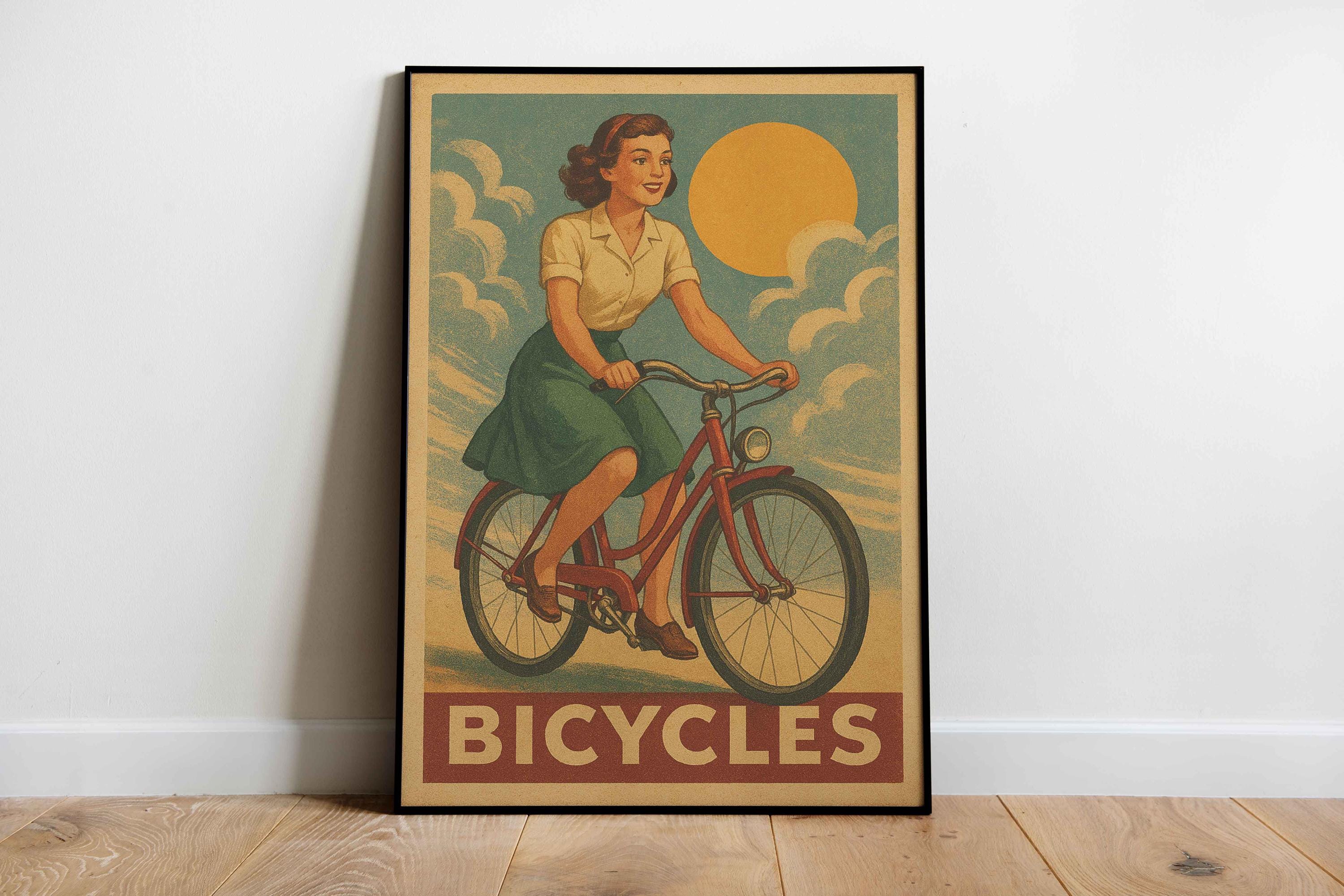 Affiche Vélo Vintage Rétro A4 – Décoration Murale Impression Publicitaire – Art Déco