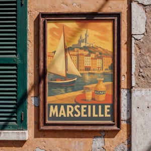 Marseille Ricard Vintage Poster – Retro South of France Poster – Provençal Bistro Style Wall Decor to Print