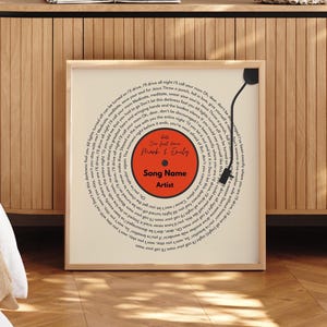 Impressão de letras de músicas personalizadas, pôster de música personalizado, presente de música personalizável, pôster de letra de vinil, presente de aniversário de casamento - moldura opcional