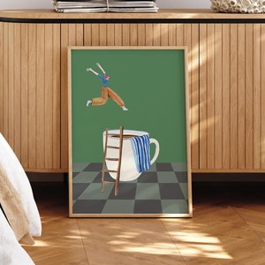 Impresión del cartel del buzo del café, cartel del café de buenos días, regalo del amante del café, arte de la pared de la estación de café, arte de la pared de la cocina de moda - marco opcional