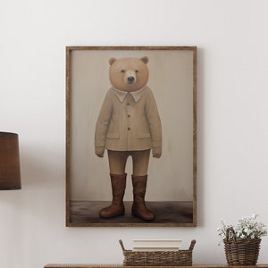 Bear Poster, Brown Bear Print, Woodland Nursery Decor, Nursery Bear Wall Art, Teddy Bear Prints, Vintage Kids Prints  - Optional Frame