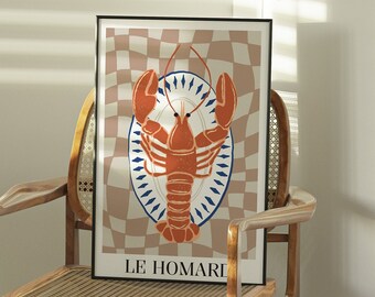 Red Lobster Kitchen Print: Minimalist Retro Dining Room Decor