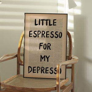Cartel de espresso, impresión tipográfica, cartel vintage estético, cartel de periódico retro, regalo amante del café, arte de cocina de moda - marco opcional