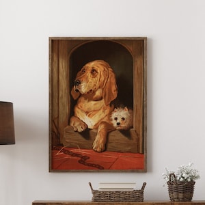 Poster Bloedhond, poster terriër, schilderij van de hond van Landseer, vintage hondenafdruk, antieke hondenkunst, rustieke dierenvriend - optionele lijst