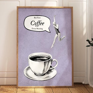 Póster impreso de Coffee Diver, póster de But First Coffee, regalo para amantes del café, arte de pared de estación de café, arte de pared de cocina de moda (marco opcional)