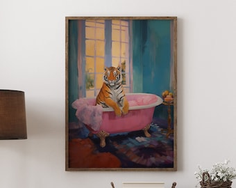 Tiger in Bathtub Poster: Whimsical Bathroom Wall Art