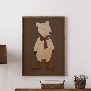 Bear Poster, Brown Bear Print, Woodland Nursery Decor, Nursery Bear Wall Art, Teddy Bear Prints, Vintage Kids Prints  - Optional Frame