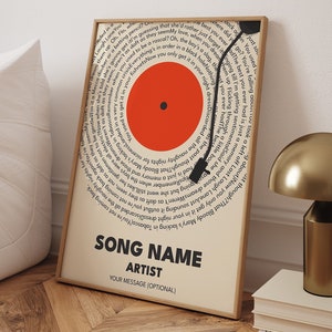 Impressão de letras de músicas personalizadas, pôster de música personalizado, presente de música personalizável, pôster de letra de vinil, presente de aniversário de casamento - moldura opcional