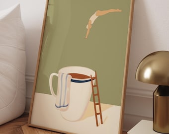 Coffee Diver Poster: Mid-Century Modern Kitchen Wall Art