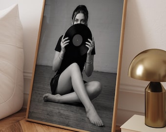 Black White Vinyl Record Poster - Music Lover Wall Art
