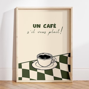 Impresión de Un Cafe S'il Vous Plait, póster de café francés, regalo para amantes del café, arte de pared de estación de café, arte de pared de cocina de moda - Archivo digital