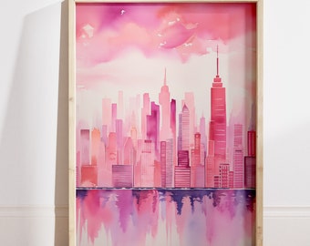 Watercolor New York City Print: Preppy Manhattan Wall Art (Digital File)