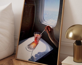 Retro Airplane Window Print: Vintage Cocktail Art, Aviation Decor