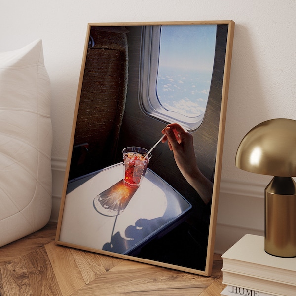 Retro Airplane Window Print: Vintage Cocktail Art, Aviation Decor