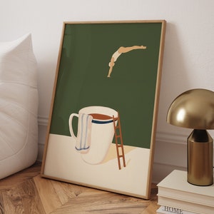 Póster de Coffee Diver: un divertido regalo para amantes del café para decorar la cocina.