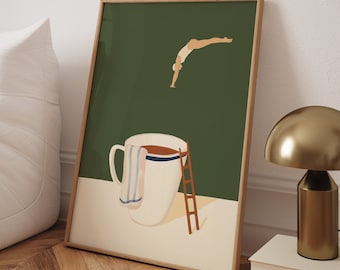 Coffee Diver Poster - Funny Coffee Lover Gift for Kitchen Decor