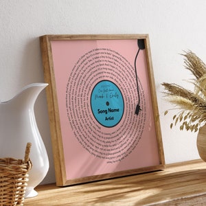 Impressão de letras de músicas personalizadas, pôster de música personalizado, presente de música personalizável, pôster de letra de vinil, presente de aniversário de casamento - moldura opcional