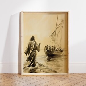 Jesus Walking on Water Print: Christian Sketch Art (Digital File)