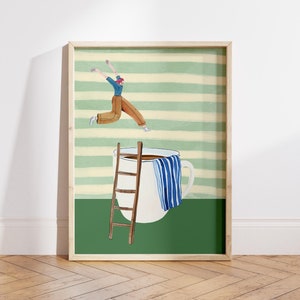 Impresión del cartel del buzo del café, cartel del café de los buenos días, regalo del amante del café, arte de la pared de la estación de café, arte de la pared de la cocina de moda - archivo digital