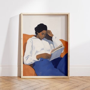 African American Art, Woman Reading a Book Art, Woman Reading Painting, Black Woman Art, Girl Reading Art, Library Wall Art  - Digital File