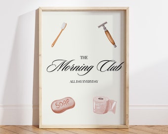 The Morning Club Badezimmer Poster: Aquarell Toilettenartikel Kunst (Digitale Datei)