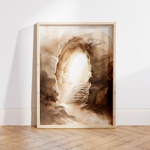 He is Risen Watercolor Print: Empty Tomb Christian Art (Digital File)