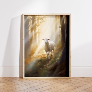 Sheep in Forest Art Print: Farmhouse Christian Decor (Digital File)