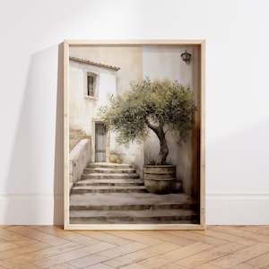 Oliveira em pintura de vaso de barro, pintura de planta de oliveira vintage, pintura da Grécia, impressão de arte de parede da Itália, arte de ramo de oliveira - arquivo digital