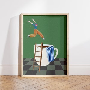 Impresión del cartel del buzo del café, cartel del café de los buenos días, regalo del amante del café, arte de la pared de la estación de café, arte de la pared de la cocina de moda - archivo digital