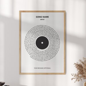 Impressão de letras de músicas personalizadas, pôster de música personalizado, presente de música personalizável, pôster de letra de vinil, presente de aniversário de casamento, - Moldura opcional