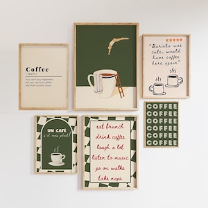 Set di 6 stampe di caffè, poster Coffee Diver, idea regalo per gli amanti del caffè, poster Barista Was Cute, set di pareti per gallerie da cucina alla moda - file digitale
