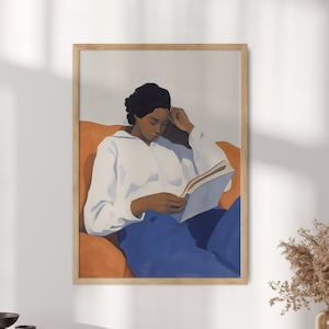 African American Art, Woman Reading a Book Art, Woman Reading Painting, Black Woman Art, Girl Reading Art, Library Wall Art - Optional Frame