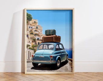 Fiat 500 Print: Retro Italian Car, Amalfi Coast Art (Digital File)
