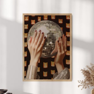 Wydruk artystyczny Disco Ball, plakat Mirrorball, sztuka ścienna Vintage Disco Ball, luksusowy estetyczny wystrój pokoju, modna sztuka, sztuka tańca - opcjonalna rama