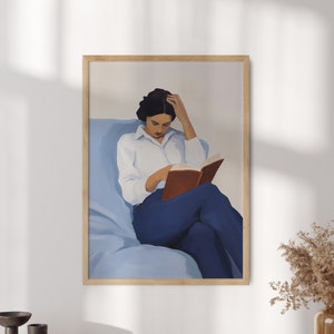 Frau beim Lesen eines Buches Kunst, Frau beim Lesen Gemälde, Buchliebhaber Kunstdruck, Mädchen beim Lesen Kunst, Bibliothek Wandkunst, lesendes Kunstwerk - Optionaler Rahmen