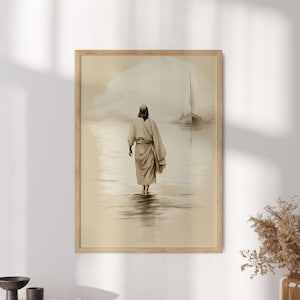 Jesus Walking on Water Poster: Christian Watercolor Wall Art