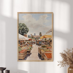 Cartel del mercado de agricultores, arte de la pared del comedor, arte de la pared de la cocina, cartel de frutas y verduras, arte emblemático, regalo de inauguración de la casa - marco opcional