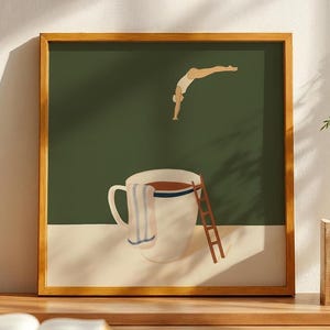 Coffee Diver Poster Print, Good Morning Coffee Poster, Coffee Lover Gift, Coffee Station Wall Art, Trendy Kitchen Wall Art - Optional Frame
