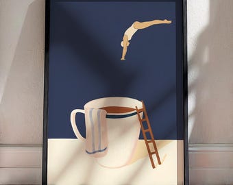 Coffee Diver Poster: Mid-Century Modern Kitchen Wall Art