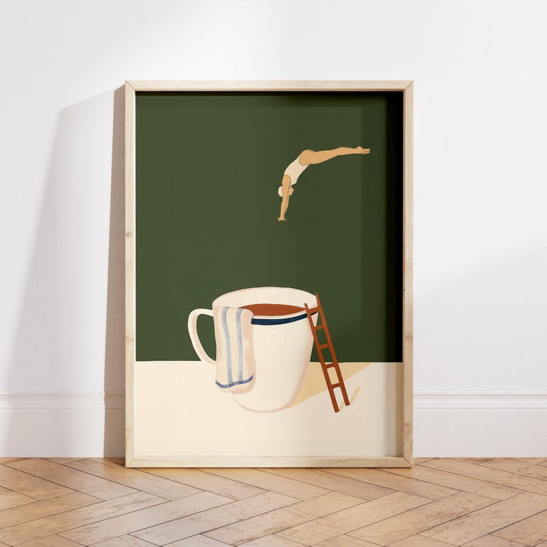 Coffee Diver Poster - Funny Coffee Lover Gift for Kitchen Decor (Digital File) image 1