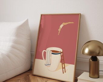 Coffee Diver Poster: Mid-Century Whimsical Kitchen Art