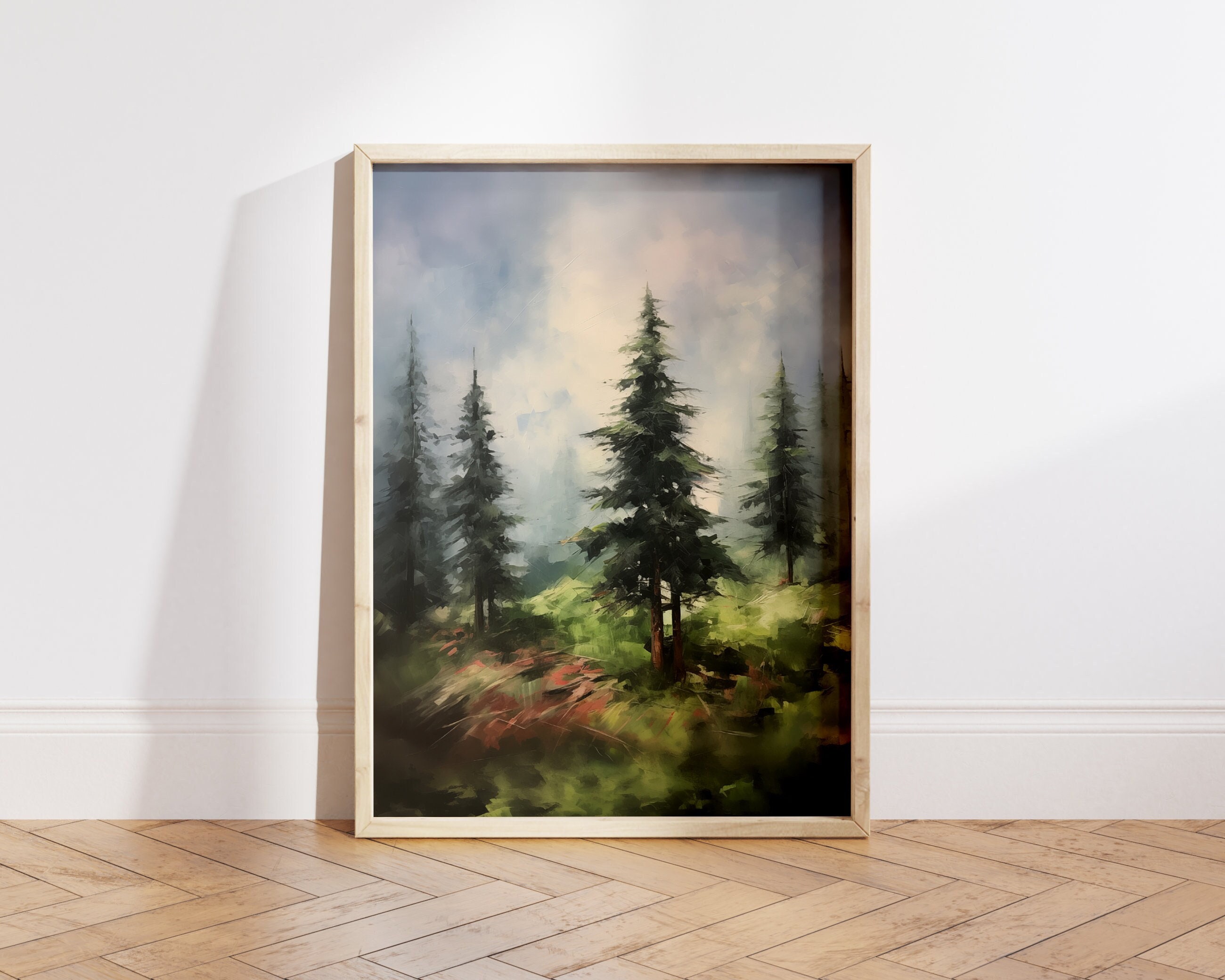 Pine Trees Wall Art, Nature Art Print, Trees Home Decor, Green Forest ...
