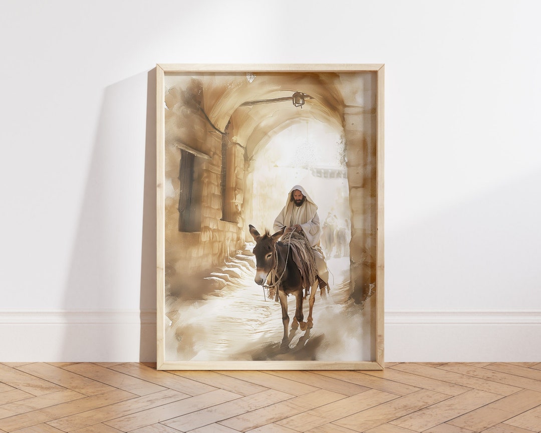 Jesus on a Donkey Entering Jerusalem Poster by Wallency - Watercolor ...