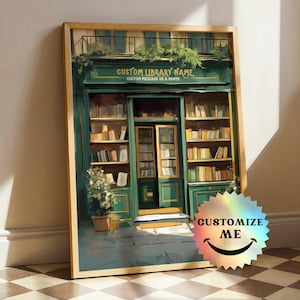 Individuelles Bibliothek Poster, personalisierte Geschenkidee für Buchliebhaber, anpassbare Bibliothek Wandkunst, Vintage Buchladen Druck - Optionaler Rahmen