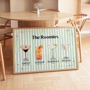 Custom Roommates Cocktail Poster - Roommates as Drinks, Friend Gift, Roommate Gift, Trendy College Wall Art, Cocktail Poster - Digital File